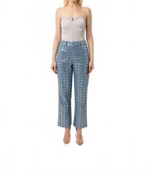 NEW AMYLYNN bambi sequin embellished straight leg denim pants in blue